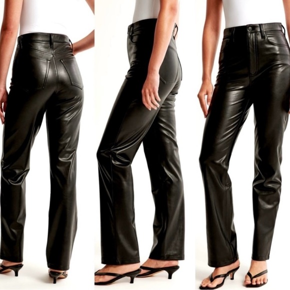 Abercrombie & Fitch Vegan Leather 90’s Straight Ultra High Rise 29 Curve Love - Picture 2 of 6